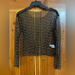 SHEIN Black Sheer Blouse with Pearl Details Medium 6